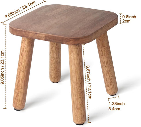 Clucycia 9inch Wooden Step Stool Small Solid Wood Plant Stand Non-Slip Footstool Chair for Adults and Kids Portable