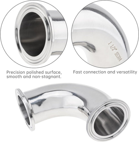 CLAHJQX 2 Pack 1.5 inch SS304 Elbow 90 Set Elbow, 1-1/2 inch Tube OD Sanitary Ferrule Degree Pipe Fitting
