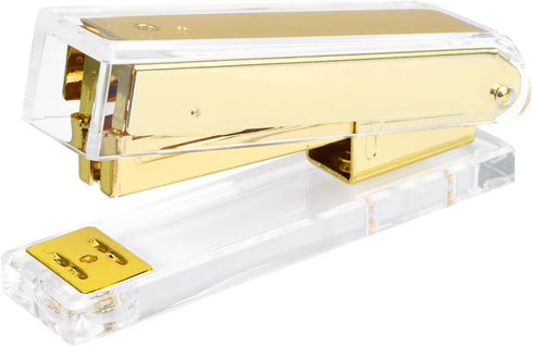 Clear Acrylic Stapler, Elegant Modern Desktop Stapler, Office Accessory for Home, School, or Office (Golden)