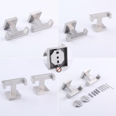 GERZWY Brushed Stainless Steel Coat/Robe Hook, Modern Bathroom Double Towel Hook, Wall Mounted 2 Pack