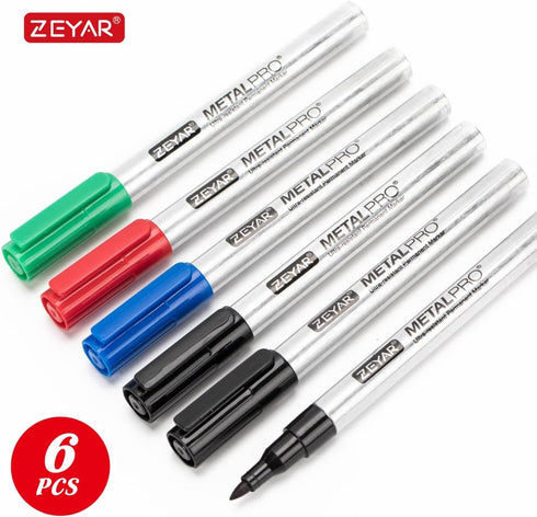 ZEYAR Permanent Marker Pens, Extra Fine Tip(1mm), Waterproof & Smear Proof ink, Aluminum Barrel, Quick Drying(3 Black, 1 Red, 1 Green, 1 Blue) by ZEYAR