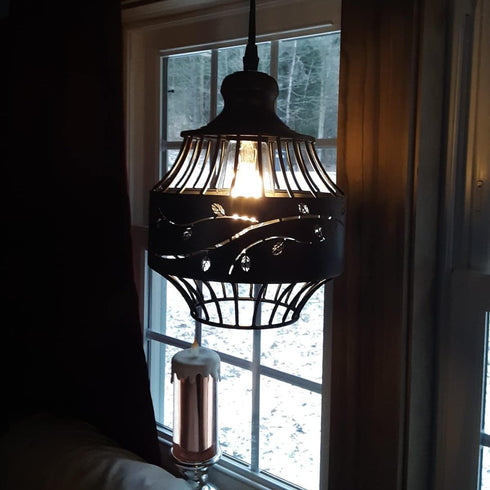 YLONG-ZS Plug in Pendant Lights with 16Ft Hanging Cord and On/Off Dimmer Switch, Farmhouse Industrial Metal Swag