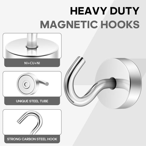 Neosmuk Magnetic Hooks, 30lb Heavy Duty Earth Magnets with Hook, Extra Strong Cruise Hook for Hanging (10 Pack)