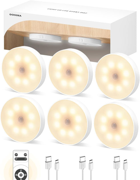 GOODEA Motion Sensor Night Light, Battery Operated Puck Lights with Remote, Dimmable