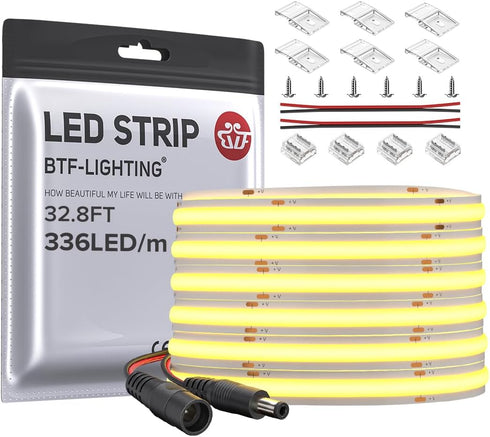 BTF-LIGHTING FCOB COB LED Strip Flexible High Density Uniform Light 8W/m 32.8FT