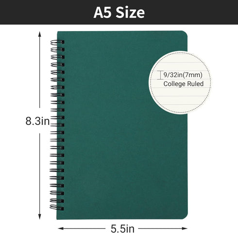 EUSOAR Students Ruled Spiral Notebook, A5 3packs 5.5"X8.3" 120 Pages Lined Writing Journal, Memo Notepad Sketchbook, Students College Office Subject Diary Ruled Spiral Book Journal- Green Cover by EUSOAR