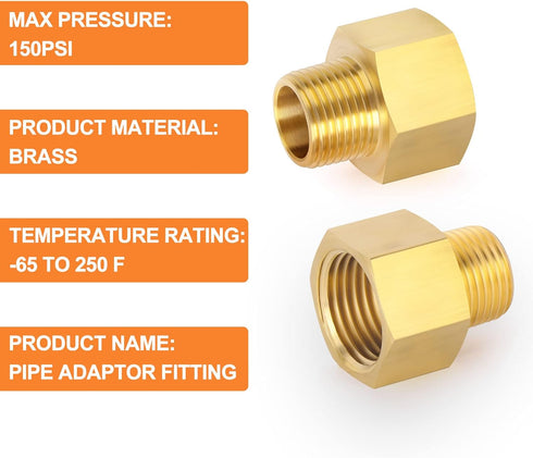 GASHER 2PCS Brass Pipe Fitting, Reducer Adapter, 1/8-Inch Male x 1/4-Inch Female Pipe