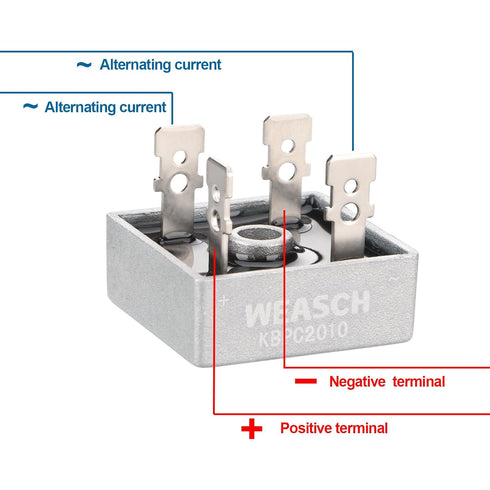 2Pcs KBPC2010 Bridge Rectifier Diode, AC to DC, 1000V 20A, 4 Pin Power Rectifier Diode Electronic Components