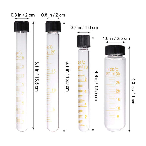 8 Pcs Tubes Graduated Glass Test Tubes with Screw Caps Calibration Test Tubes 10ml 15ml 20ml 30ml