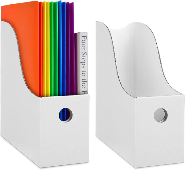 Dunwell White Magazine File Holder (2 Pack), Sturdy Cardboard Vertical File Folder Holder for Desk, Office, Classroom