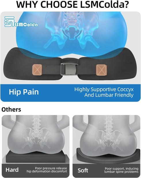 LSMColda Tailbone Extra Dense Orthopedic Seat Cushion, Ergonomic Memory Foam Seat Cushion for Office ChairDesk