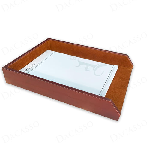 Dacasso Mocha Leather Luxury Letter Tray Holder - Paper Organizer for Desk, Executive Decor & Office Organization