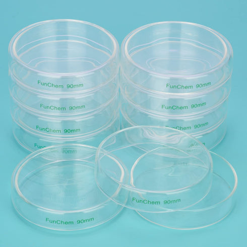 Glass Petri Dishes, Autoclavable Cell Culture Dishes with Clear Lid, 90x20 mm, Pack of 10