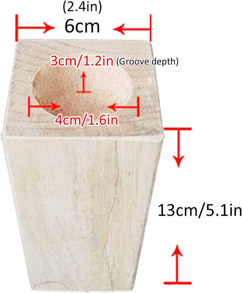 KDDEON Set 4 Legs,24 (13cm,Inner 4cm) of Solid Wood Furniture Raised Legs,Round Slotted Bed Sizes,Wood Color