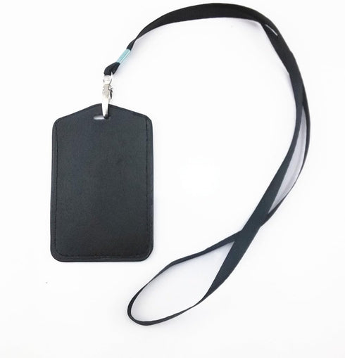 yueton 10pcs Leather Business ID Badge Card Holder with Long Neck Strap Lanyard, Black