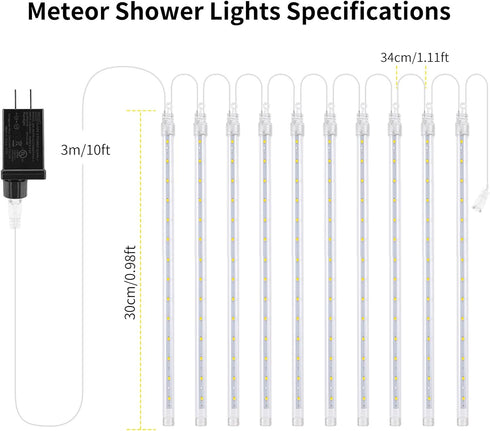 JJGoo Christmas Lights Meteor Shower Rain Lights, 10 Tube 240 LEDs Icicle Lights for Xmas Halloween Party Decor