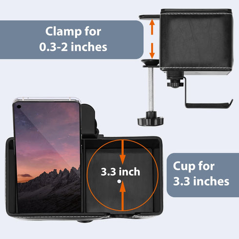 Desk Cup Holder Clip-on Pen Holder, Rotatable Headphone Hanger and Headset Stand Clamp Hook Under Desk (Black)