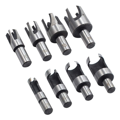 8Pcs Wood Plug Cutter Carbon Steel Straight and Taper Claw Drill Bit Set Woodworking Hole Saw Cutting Tool 5/8" 1/2" 3/8" 1/4"