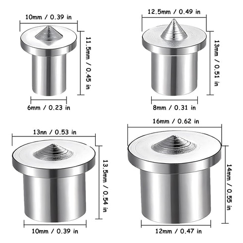 16Pcs Dowel Pin Centers Drilling Hole Tool Set Steel 1/4 5/16 3/8 1/2 Inch Doweling Centering Pins Transfer Plugs Drill Hole Tool for Woodworking Tool Accessories