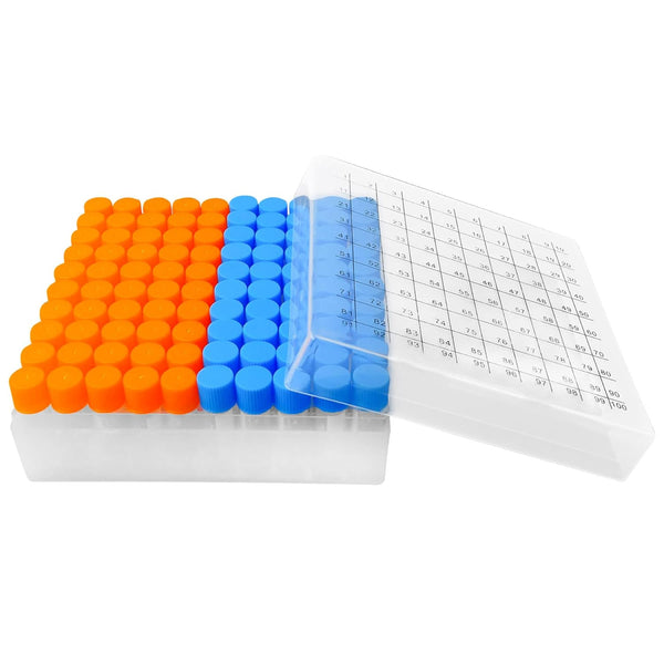 100Pcs Graduated 2ml Cryo Tubes, Plastic Small Vials with Screw Caps, Free from DNase, RNase, Human DNA