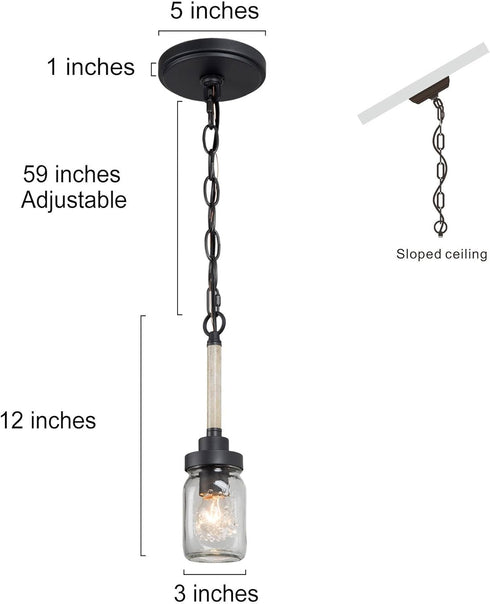 LOG BARN Mini Mason Jar Pendant Light, Farmhouse Pendant Lights Kitchen Island, Rustic Kitchen Pendant Lighting Over