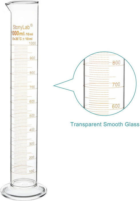 Stonylab 1-Pack Graduated Cylinder, Borosilicate Glass, 1000 ml Heavy Wall Measuring Cylinder