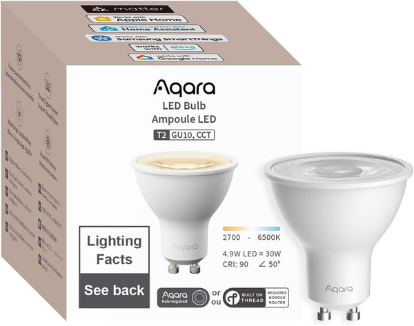 Aqara Thread/Zigbee Smart LED Light Bulb T2 GU10, Tunable White (2700K-6500K),Matter,Works with