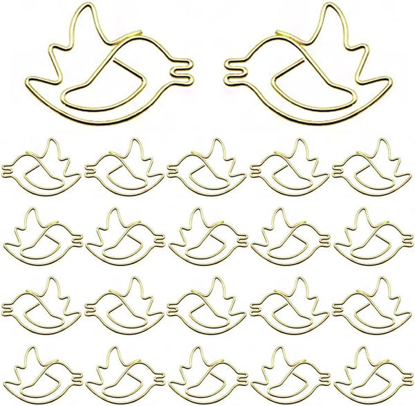 Cute Gold Bird Shape Paper Clips, 50 Pcs Creative Decoration Animal Shaped Paperclip for Organizing