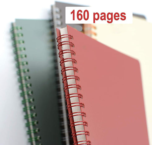 Yansanido 4 Pcs A5 Spiral Notebook, 8.3 Inch x 5.9 Inch, Thick Plastic Hardcover, 80 Sheets - 160 Pages