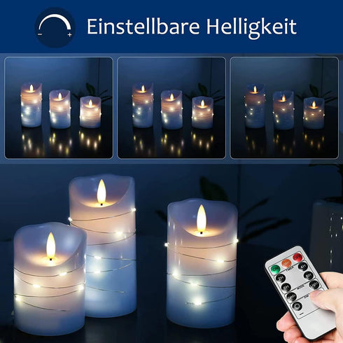 danip 3 11 24 Sky Blue LED Flameless Candle with Embedded Starlight String, LED Candles, Key Remote Control, Hour Timer