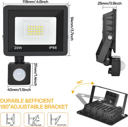 Motion Sensor Flood Light Outdoor, 20W Plug in Motion Sensor Light with 4.9ft Cord, IP66 Waterproof Floodlights with Photocell 6000K Super Bright Security Light for Garden Patio by RERBIO