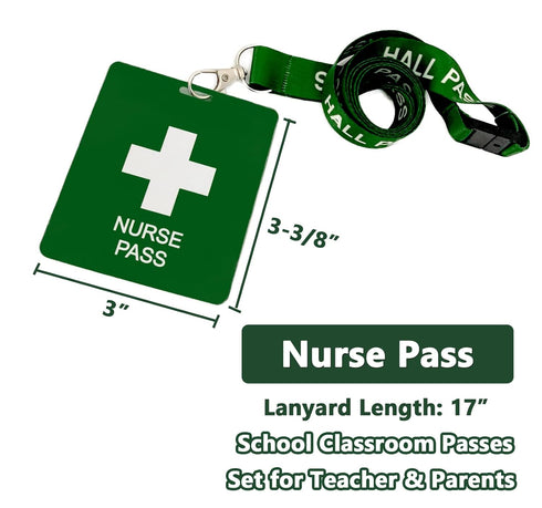 Hall Pass Lanyards Set with Card Passes, Unbreakable Classroom Passes for Teacher Parents (5 Pcs, Nurse)