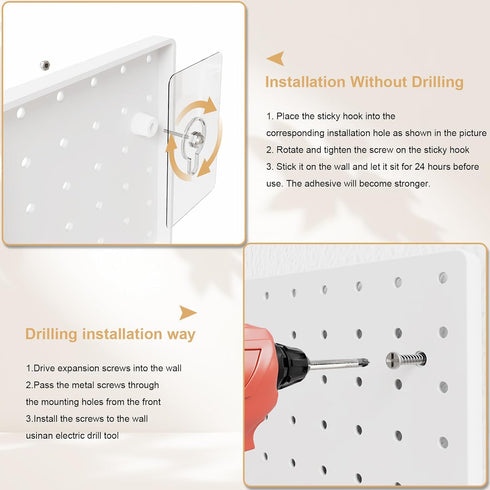 FZK Peg Board, 4 Pack Plastic Wall Organizer, White Pegboard, No Drilling Required, 24x24 inch for Craft Room