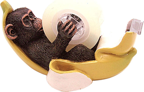 Monkey in a Banana Peel Tape Dispenser, Funny Animal Office Supplies, Unique Desk Accessory, 5.25 Inches
