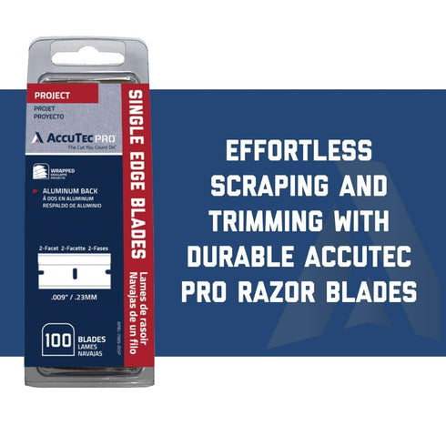 100-Pack .009" APBL-7065 AccuTec Pro Single Edge Aluminum Backed Razor Utility Blades with Display - - Made of High