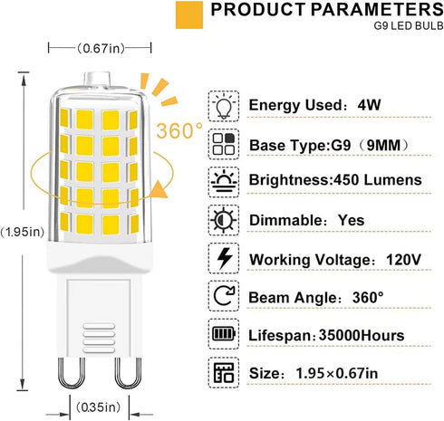 10 Pack G9 LED Bulb Dimmable, 40 Watt Equivalent T4 Chandelier Light Bulbs, 4W 4000K Neutral White 450 Lumen, Ceramic Bi-pin G9 Base Replacement for Home Lighting by GOHDLAMP