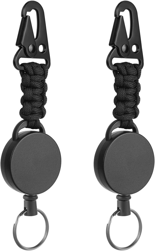 Heavy Duty Retractable Keychain, 2 Pack Badge Holder Reel with Steel Cable and Carabiner Clip, ID Badge Clip Reel
