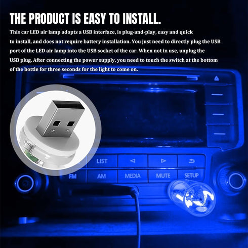 HQRNYP USB LED Car Interior Atmosphere Light, Car USB Night Light, Plug-in Auto Ambient Lighting Retro Lamps, Touch