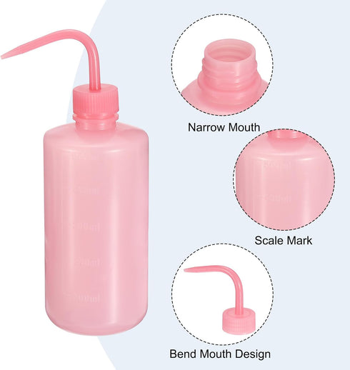 PATIKIL 500ml Wash Bottle, 4pcs Plastic Squeeze Narrow Mouth Bottle for Lab Cleaning, Pink