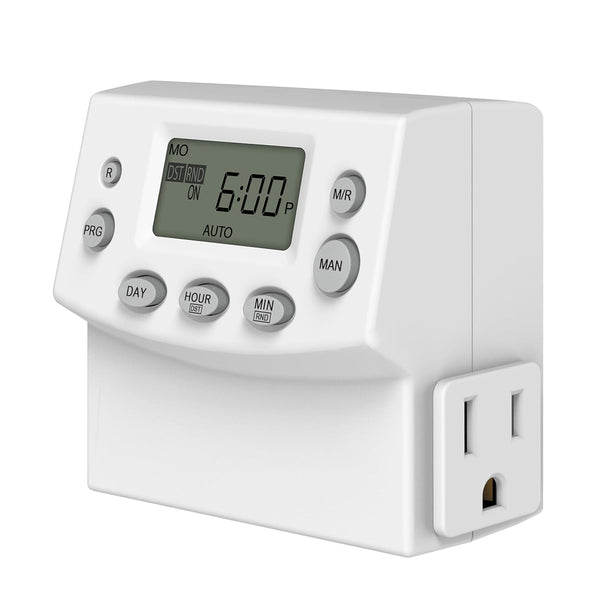 ENERLITES Heavy Duty Programmable Digital Timer for Electrical Outlets - 7 Day Random, 120V 15A, HET07, White