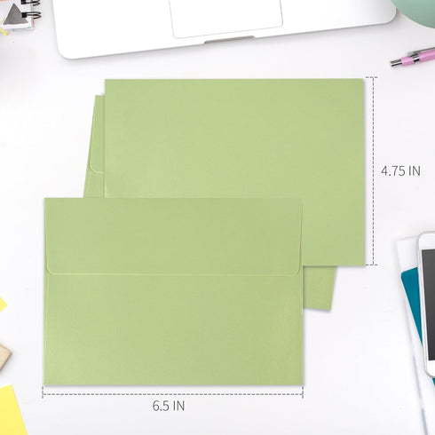 Granhoolm 25 Pack Pale Green A6 Envelopes, 4x6 Pearl Paper Gift Card Envelopes for Invitations (4.75 x 6.5 in)