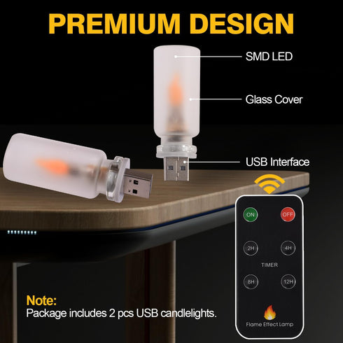 TWOHORSER Bulb,Flame Vehicle,Bedroom,Hallway,Camping,2-pack Portable USB Night Light Effect Lamp with Remote Control