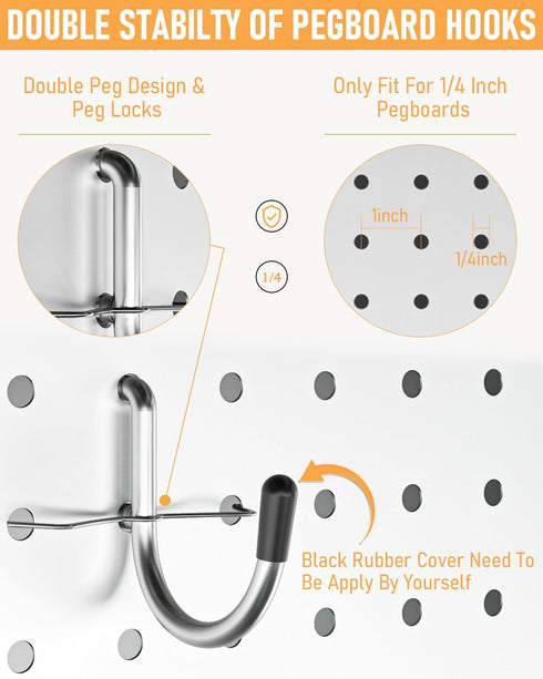INCLY 1/4" Pegboard Hooks Set, 206PCS Heavy Duty Peg Hook Hanger for Craft Assortment Garage Organizer