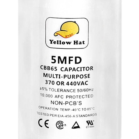 Capacitor for Air Conditioner 5 uf MFD 370 or 440 Volt VAC, Multi-Purpose Round Capacitor