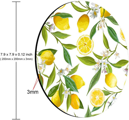Smooffly Round Watercolor Lemon Painting Art Mouse Pad, Circular Mouse Pads with Lemon Fruits and Flowers