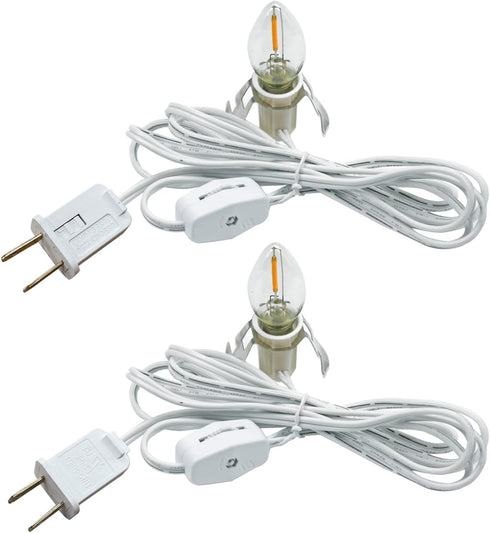 Accessory Cord with LED Night Lights, White Cord with On/Off Switch, Warm White C7 Bulbs for Decoration