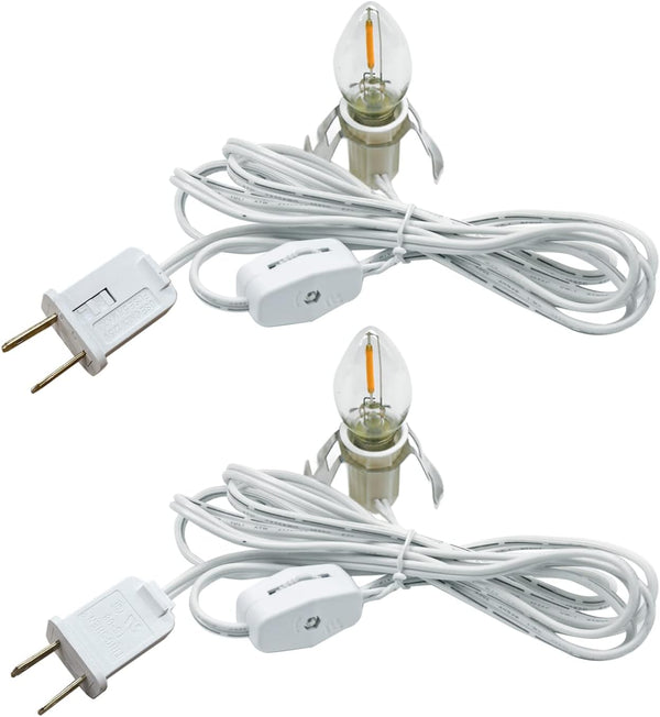 Accessory Cord with LED Night Lights, White Cord with On/Off Switch, Warm White C7 Bulbs for Decoration