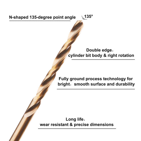 5/32" M35 Cobalt HSS Jobber Length Twist Drill Bit, Heavy Duty, Pack of 10