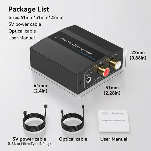 RCA/3.5MM PS5 PS4 Analog to Digital Audio Converter RCA to Optical Converter to Toslink and Coaxial Adapter for DVD