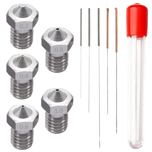 AFUNTA 15 PCS M6 3D Printer Stainless Steel Nozzles - Compatible with E-3D Makerbot & ANET A8, 5 Sizes